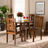 Baxton Studio Anesa-Walnut-5PC Dining Set Anesa Modern and Contemporary Transitional Walnut Brown Finished Wood 5-Piece Dining Set